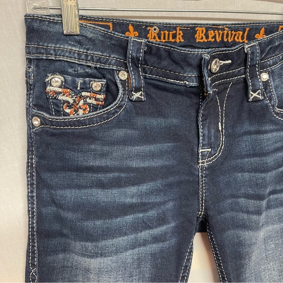 Rock Revival Jeans Nicci Mid Rise Skinny Stretch Denim Rhinestones Studs Blue 27 - Picture 5 of 16